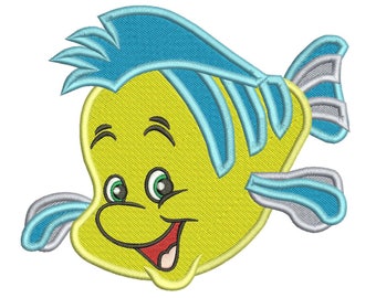 Flounder The Little Mermaid Embroidery Design Instant Download 3 sizes 4x4", 5x7", 6x10"