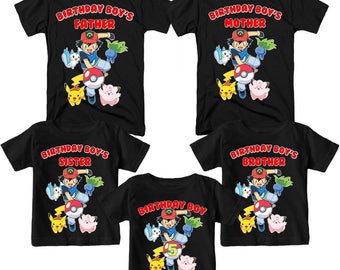 Pokemon Birthday Shirt Personalized Name and Age Pokemon Family Birthday T-Shirt