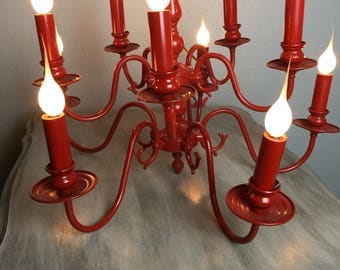 Vintage Chandelier,Red Chandelier, Farmhouse Chandelier, French Country Light, Shabby Chic Lighting, Painted Chandelier, Hanging Light,