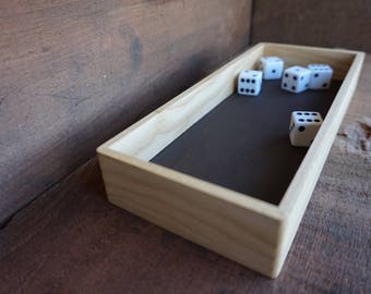 Solid Wood, Ash Dice Tray, 100% Real Leather Base, No Logo, Fits Tower, Low Walls, Short Sides