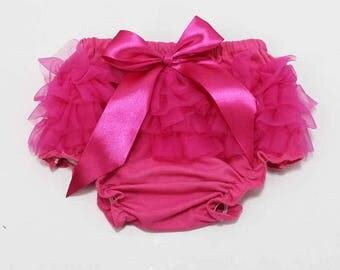 Hot pink, baby bloomers, baby diaper cover, ruffler diaper cover, ruffle bloomers, bow bloomers, baby girl, photoshoot prop, bloomer