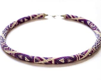 Bead crochet necklace, Bead crochet rope, Beaded jewelry, Statement necklace, Tourniquet on the neck, Bead Crochet, Seed Bead, gift