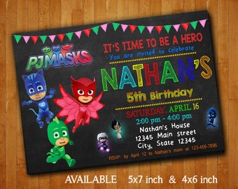 PJ Masks Invitations PJ Masks Birthday Party Invitation Pj Masks Digital File Pj Masks Printable