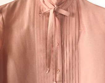 70s 80s Button Blouse, Vintage Blouse, Pink, Size small Size 4