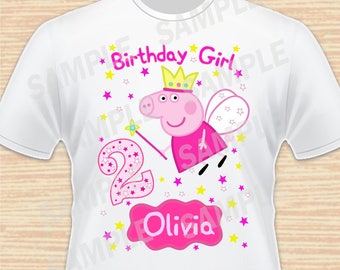 Any Name and Age for Design Birthday Girl. Digital File Peppa Pig. Personalized Family Shirts, Birthday Party, Iron on Transfer, Printable 1