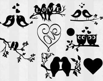 Love Birds SVG Bundle, love birds clipart, love birds cut files, svg files for silhouette, files for cricut, svg, dxf, eps, cuttable design
