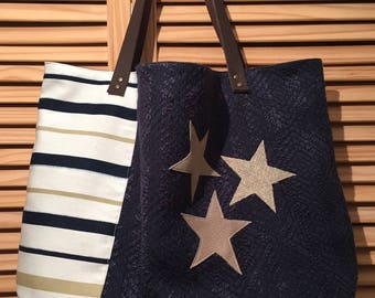 Sac cabas lin et laine anses cuir