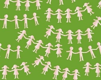 PREORDER - Heather Ross - Paper Dolls in Green - Kinder - (43485-6) - 1/2 Yard++