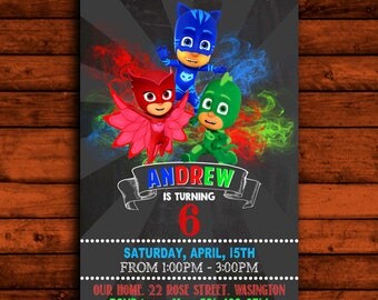 Pj Masks Invitation, Pj Masks Invite, Pj Masks Birthday, Pj Masks Party, Pj Masks Cards, Pj Masks Design, Pj Masks Birthday Party