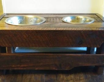 Dog bowl stand, handmade dog bowl stand, rustic dog bowl stand, feeding stand