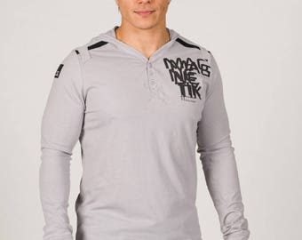 Magnetik Hooded Henley Long Sleeve Silver/Black/Navy