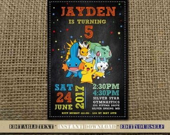 Pokemon Invitation,Pokemon Birthday,Pokemon Birthday Invitation,Pokemon Party,Pokemon Editable,Pokemon Birthday Party,Editable,Pokemon-SL22