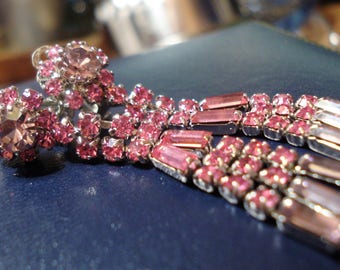 Vintage Pink Diamante Chandelier Clip On Earrings Prom Wedding Formal Burlesque