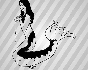 Catfish Mermaid (Stencil) - Svg Dxf Eps Silhouette Rld RDWorks Pdf Png AI Files Digital Cut Vector File Svg File Cricut Laser Cut
