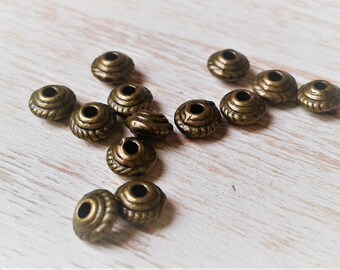 Lot De 20 Perles 'Colonne' En Argent Tibétain/Bronze - 5.5 Mm - Pour Création De Bijoux - Neuf