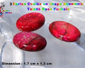 3 beads puck oval dyed Fuchsia 1.7 Aquaterra Jasper cm x 1.3 cm