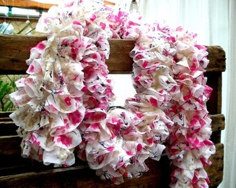 Pink and white ruffle scarf