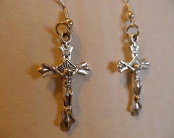silver metal crucifix earrings