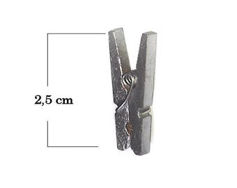 Mini clothespin of color silvered wood 2.5 cm set of 6 pieces