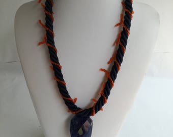 Everyday handmade braid necklace with coral,crystals and beads.