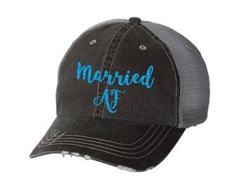 Married AF Distressed Ladies Baseball Hat | Mesh | Trucker | Wifey | Wife | Bride to Be | Wedding | Bachelorette