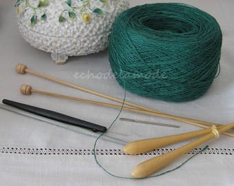 100 g green Linen yarn for knitting, crochet, lace, embroidery frivolities scrapbooking