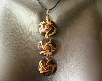 SMALL price: TRYO 3 monochrome chocolate/caramel/beige spiral necklace