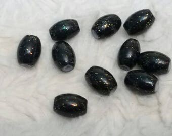 set of 5 sequined black oval beads