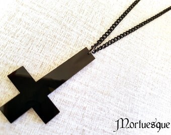 Acrylic Inverted Cross Gothic Pendant St Peter's Cross Necklace with Black Chain