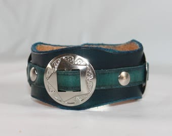 three turquoise country style bracelet conchos