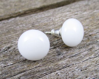 White Post Earrings White Stud Earrings Sterling Silver Stud Earrings Modern Minimalist Studs Fused Glass Stud Earrings Soft Pastel Studs