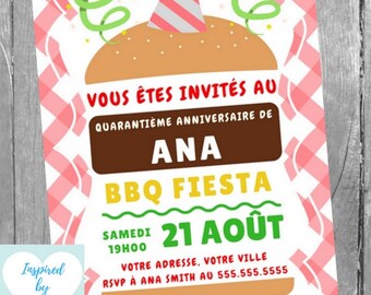 Invitation de BBQ pour fête d'anniversaire femme - Invitation d'anniversaire - Téléchargement Instantané - Invitation à Personnaliser