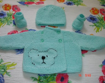 set "Cardigan hat and booties matching"