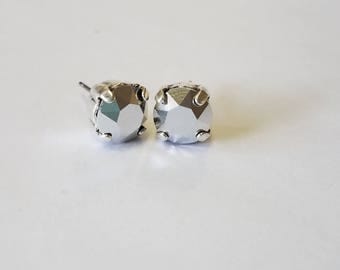 Chrome Swarovski Crystal Stud Earrings- Silver Oxidized