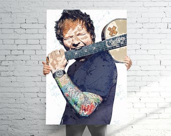 Ed Sheeran Poster | Watercolor Abstract Paint Splash | Home Decor Wall Art | 11x14 - 16x20 - 24x36 - 36x48 | FREE SHIPPING