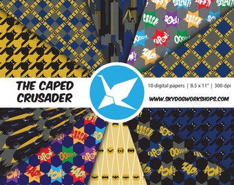 Caped Crusader Digital Paper Pack | 8.5 x 11" Digital Paper | Batman paper pattern | Direct download | Printable paper