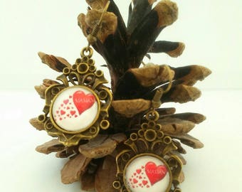 Mum cabochon bronze pendant earrings