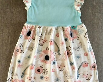 Spring "sweet anemones" jersey and blue jersey dress.