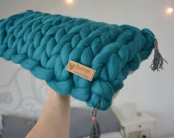 Pillows XXL wool Merino Wool chunky knit Chunkypillow petrol 45x25cm