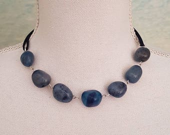 Necklace Agate beads Ocean bleu