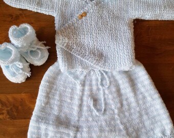 Whole jacket, harem pants, booties and hat size newborn to 1 month