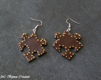 Puzzle in polymer clay earring