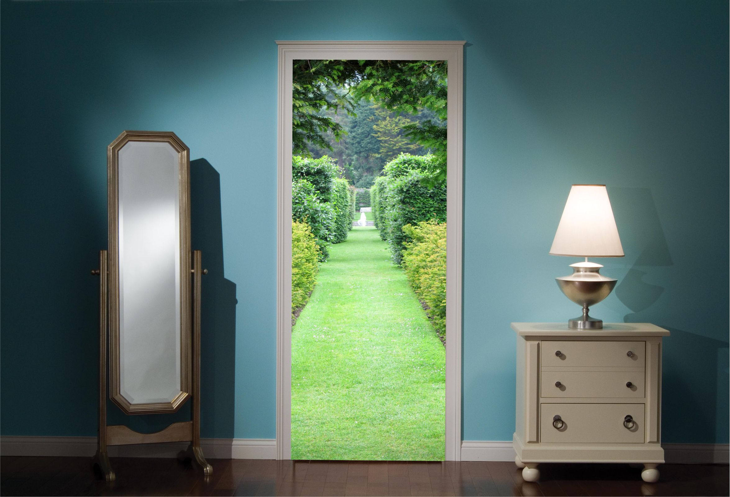 Door Mural Beautiful Green Garden Walkway View Effect Decal