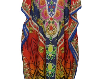 Women's Printed Georgette Caftan Colorful Kimono RESORT WEAR Maxi  Beach Cover up Kaftan Dresses One Size