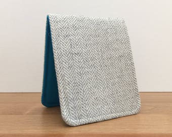 Mens Slim Minimalist Wallet in Grey Herringbone Wool