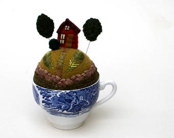 Teacup Pincushion House on a hill Tiny World No Saucer