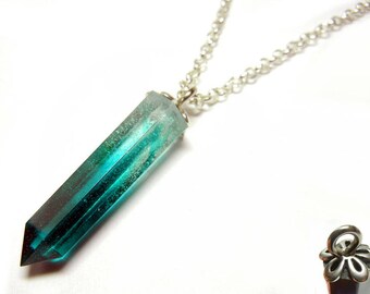 Resin Crystal Pendant - Sea Foam - 22 Inch Sterling Silver Necklace