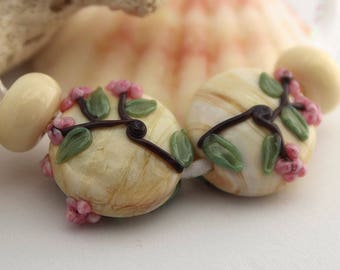 Elizabeth Creations CHERRY TREE ORRBS artisan lampwork matching beads Sra