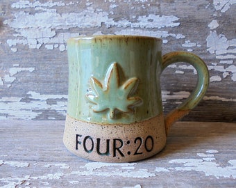 420 mug - Handmade Pottery Mug - Four:20 - Marijuana - Cannabis - Wake and Bake - Medicinal - Pot - Stoner Mug - Coffee Cup - Cannabis Cup