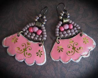Tin Earrings,Tin Dangle Earrings, Tin Gypsy Earrings,Pink Dangle Earrings